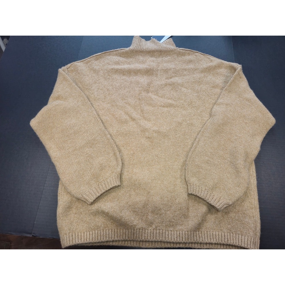 PrettyGarden Womens Mock Neck Oversized Knit Sweater Camel Tan Lantern Sleeve L